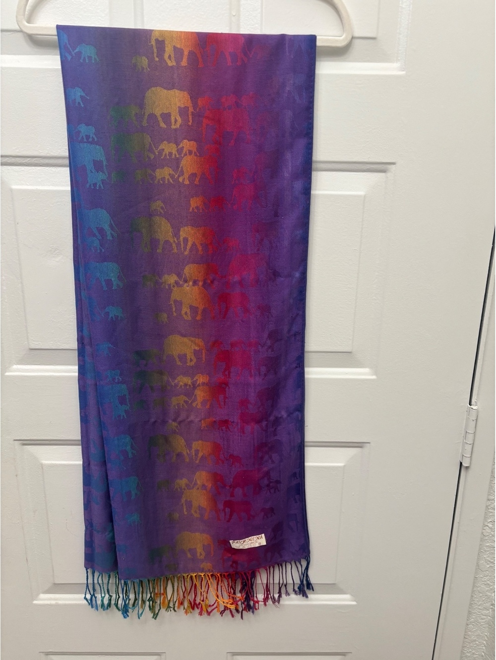 Pasimina 100% Cashmere Purple Rainbow Elephant Pattern Scarf Shawl Wrap